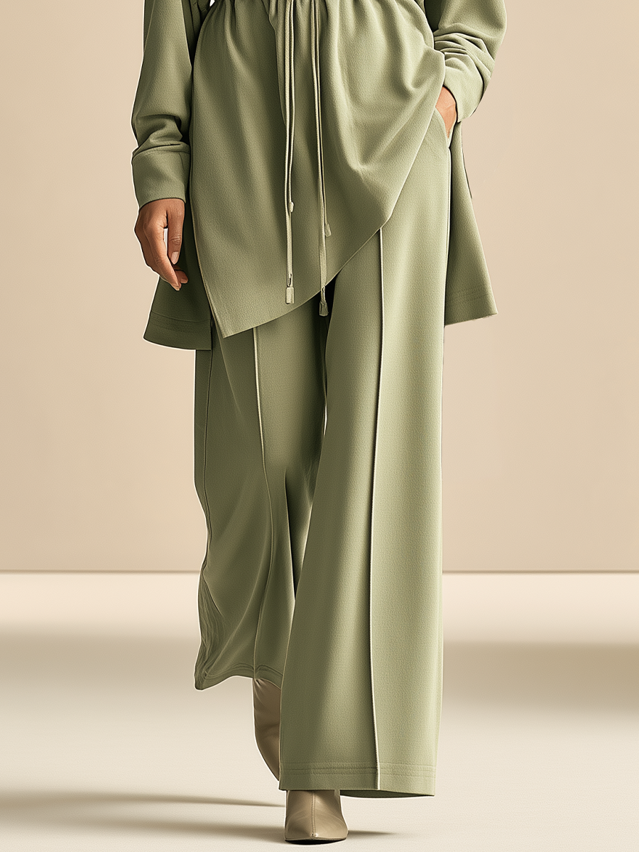 Women's Cowl Neck Drawstring Sage Green Set