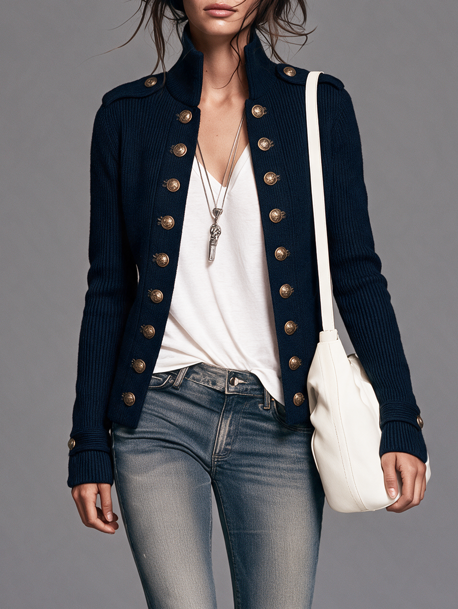 Women's Vintage-style Cardigan With Decorative Double-breasted Buttons