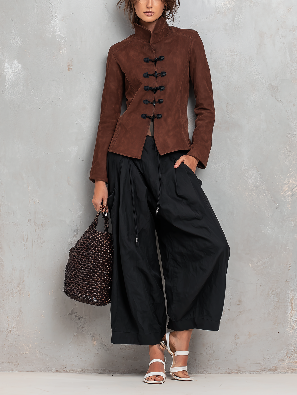 Women's Casual Brown Suede Long-sleeve Jacket MDZ2954G1LXY