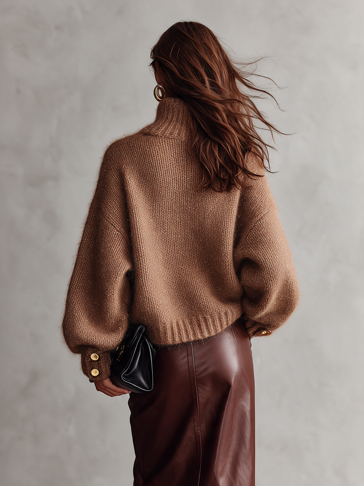 Women's Casual Camel Mohair-Blend Long-Sleeve Turtleneck Sweater