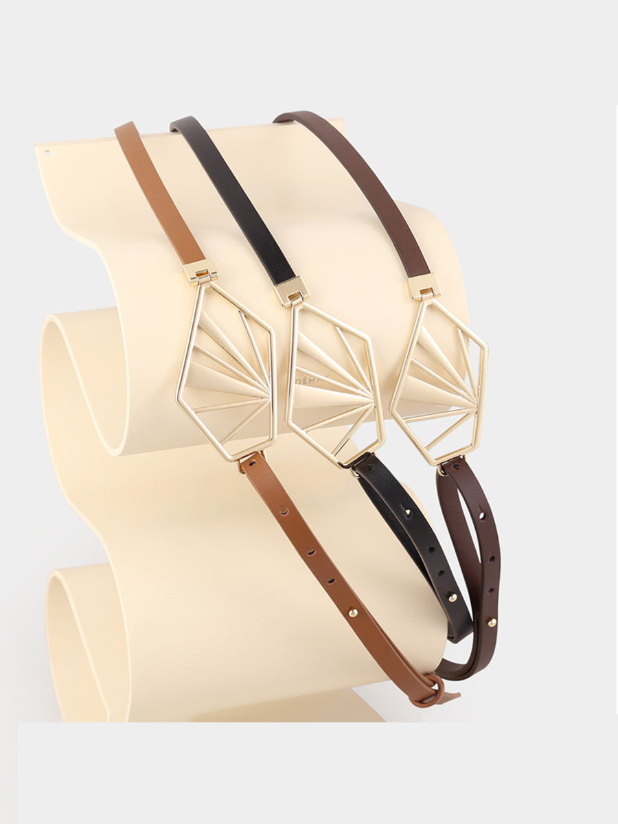 Women's Neutral - Brown Minimalist Leather Geometric Belt MDA0660H5I