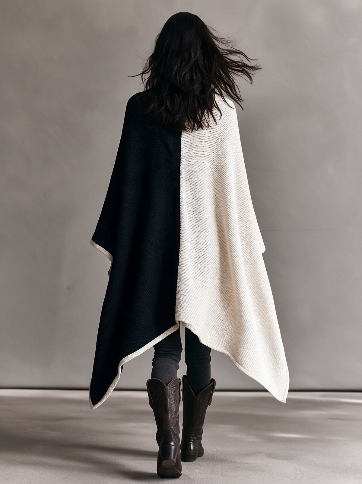 Women's Casual Black & White Color-Block Reversible Knit Long-Sleeve Cardigan
