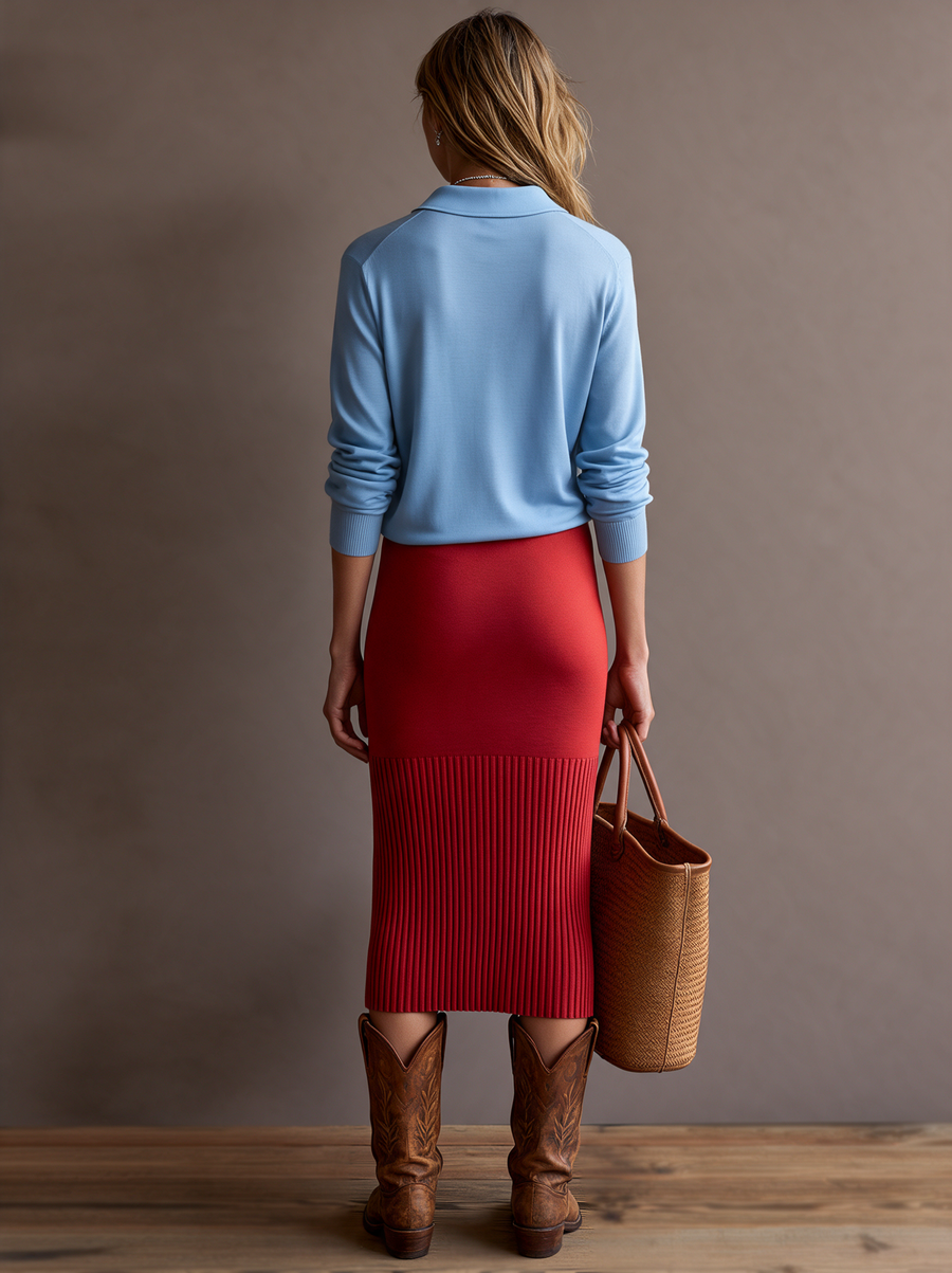 Women's Vintage Knit Cardigan And Straight-Cut Skirt Set