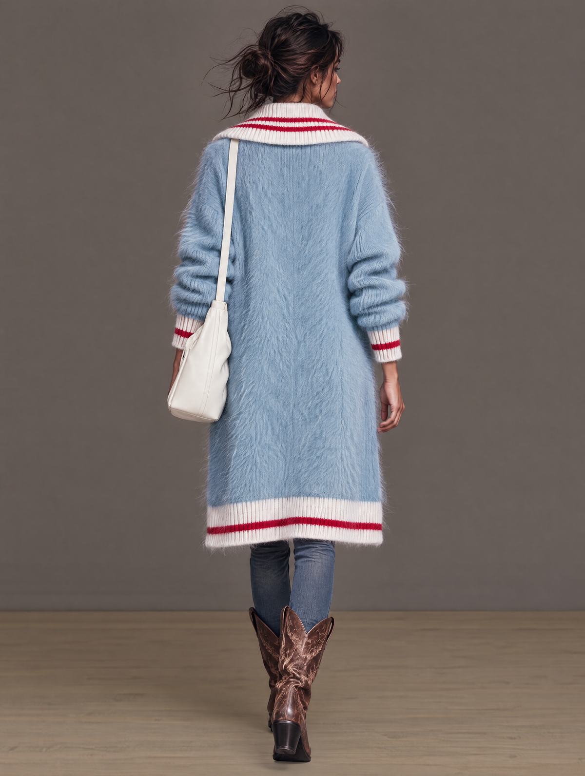 Women's Vintage Mohair Single-Breasted Cardigan With Lapel Collar