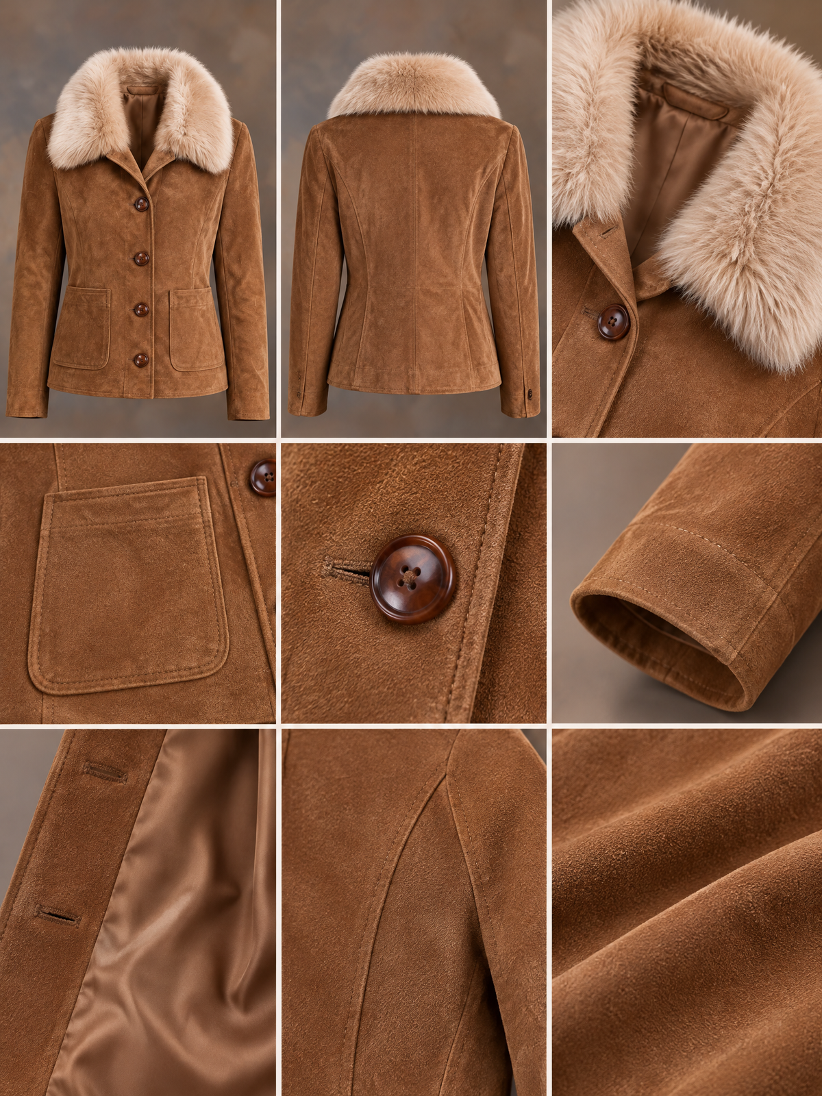 Women's Vintage-Style Suede Jacket (Detachable Fur Collar)