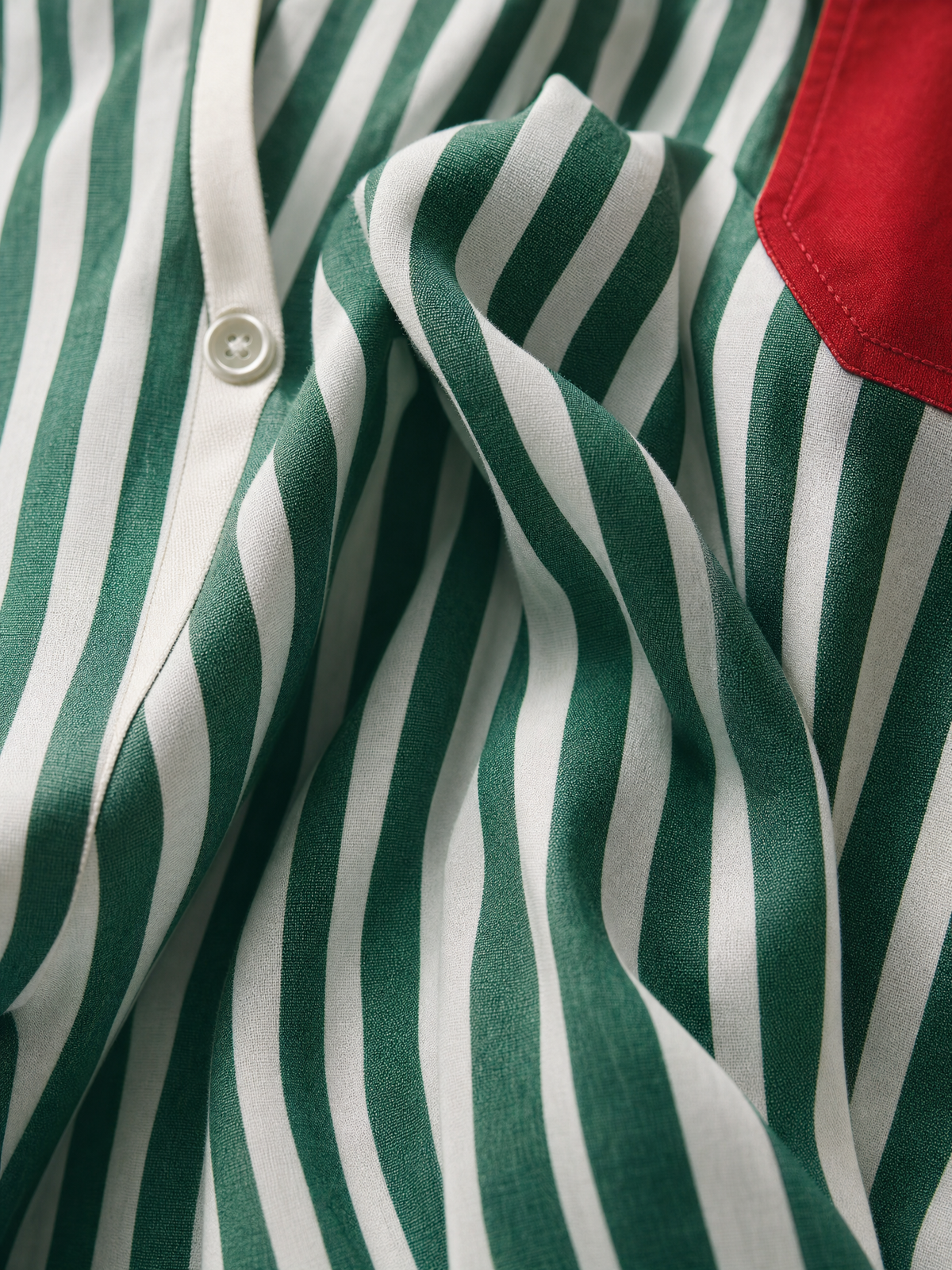 Women's Blue And White Cotton Striped Shirt Dress With Red Chest Pocket MDZ1286C2T