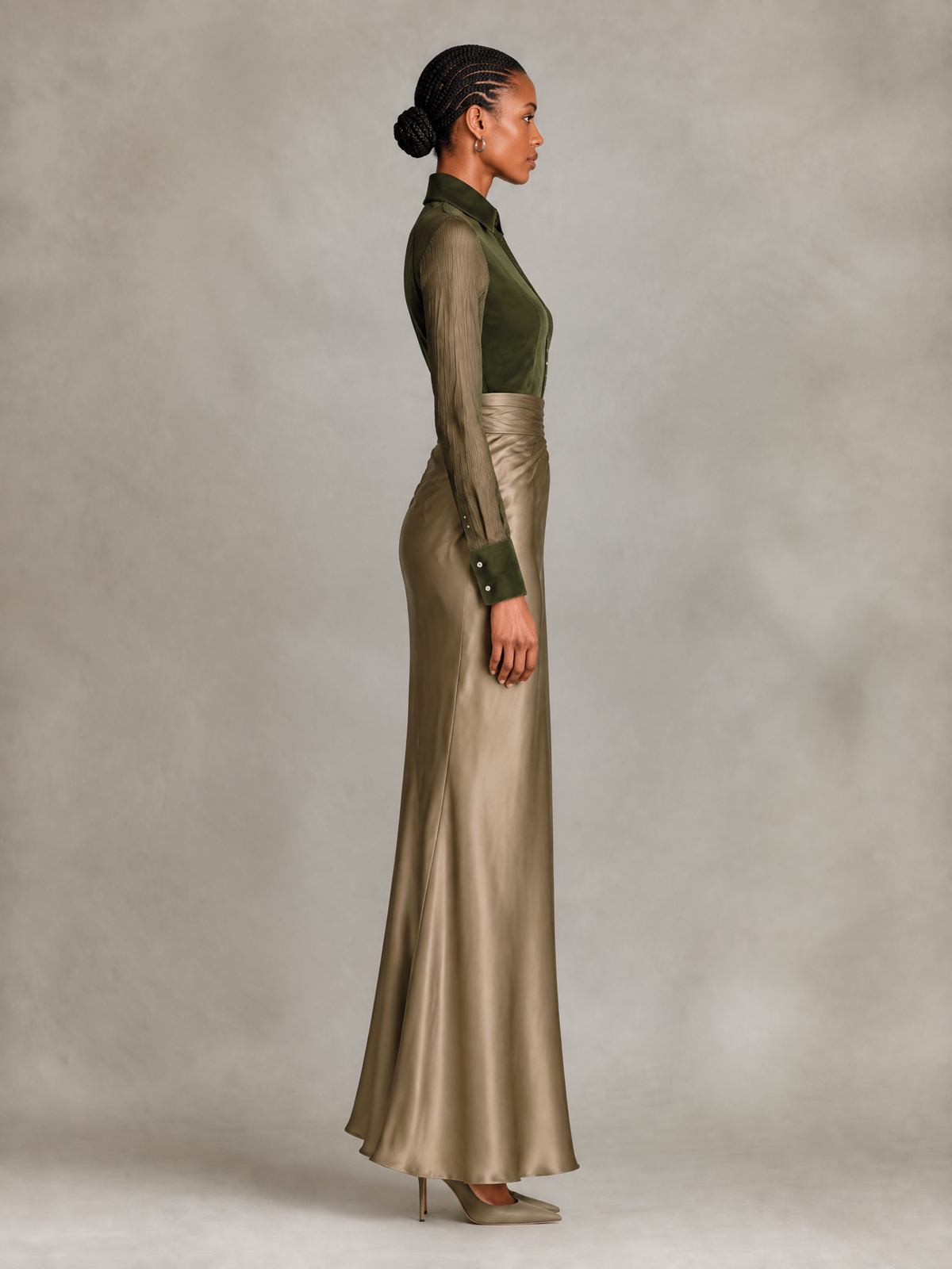 Women's Velvet Shirt Bodice Satin Wrap Maxi Evening Dress