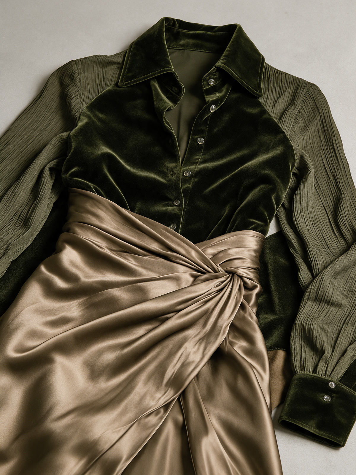 Women's Velvet Shirt Bodice Satin Wrap Maxi Evening Dress