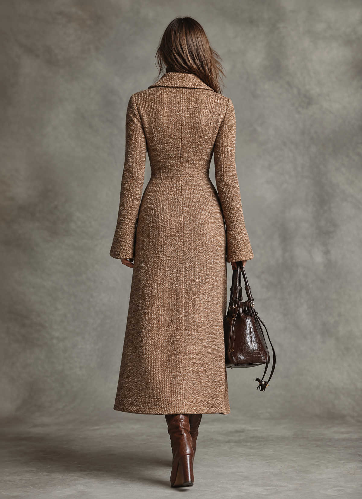 Women's Vintage Double-Breasted Long Knit Cardigan With Flared Sleeves