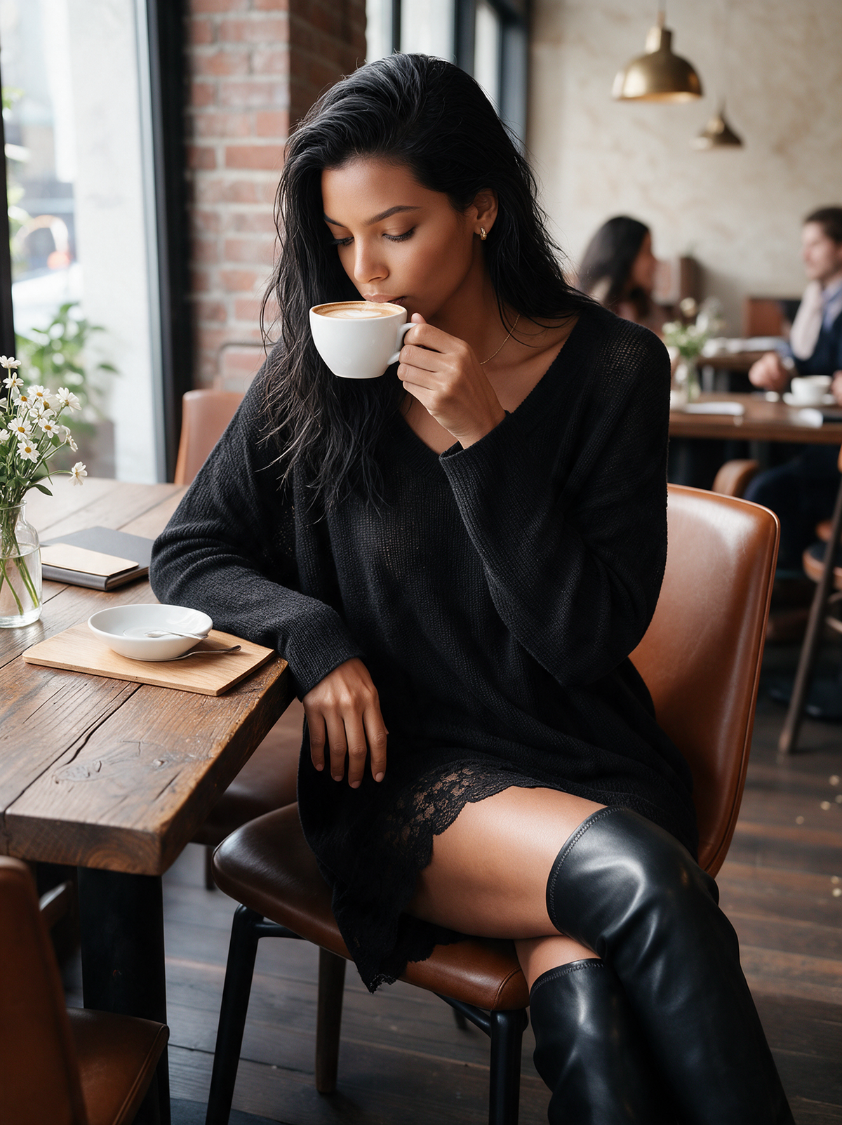 Women's Lightweight U-Neck Knit Mini Dress With Lace Hem MDZ2047H2ZRK