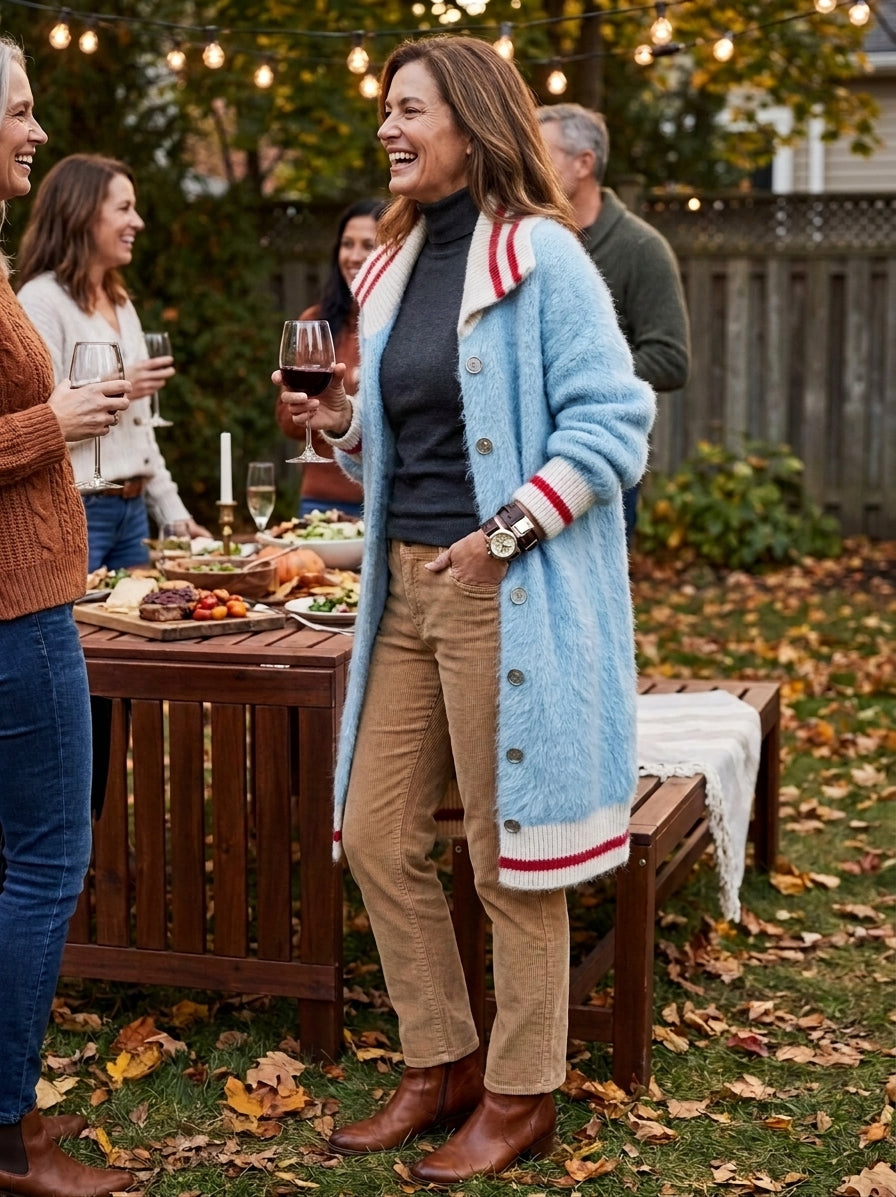 Women's Vintage Mohair Single-Breasted Cardigan With Lapel Collar