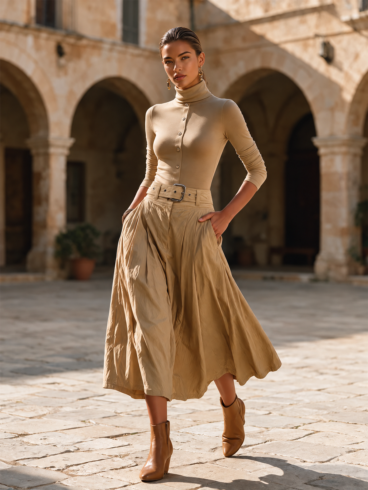 Women's Belted Pleated Office Two‑Piece Set MDZ2709H5LYL