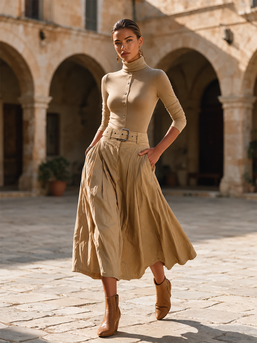 Women's Belted Pleated Office Two‑Piece Set MDZ2709H5LYL