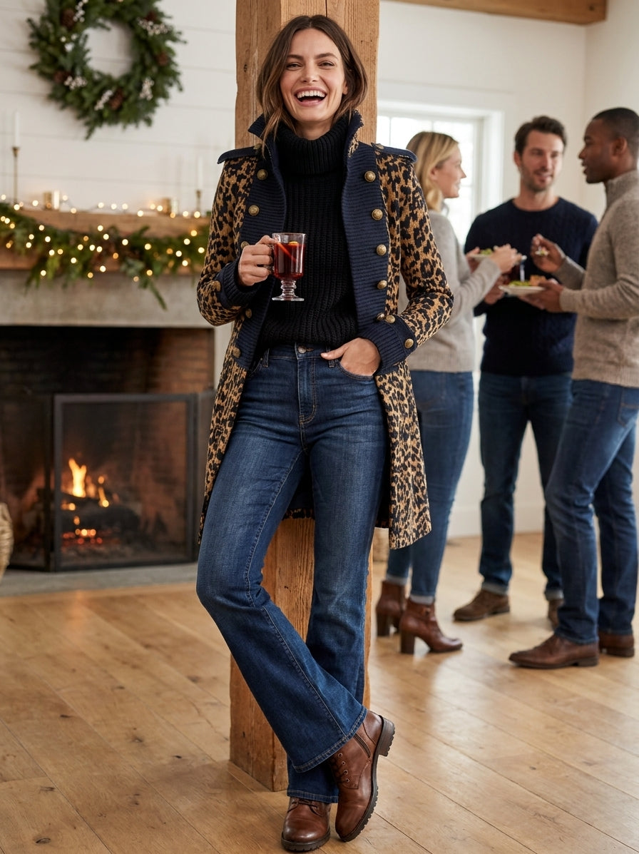 Women's Vintage Color-Block Leopard Print Napoleon-Style Cardigan