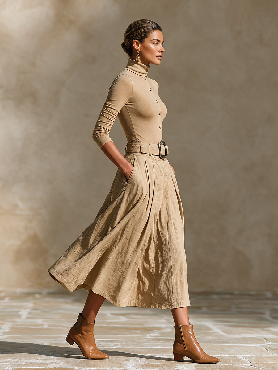 Women's Belted Pleated Office Two‑Piece Set MDZ2709H5LYL