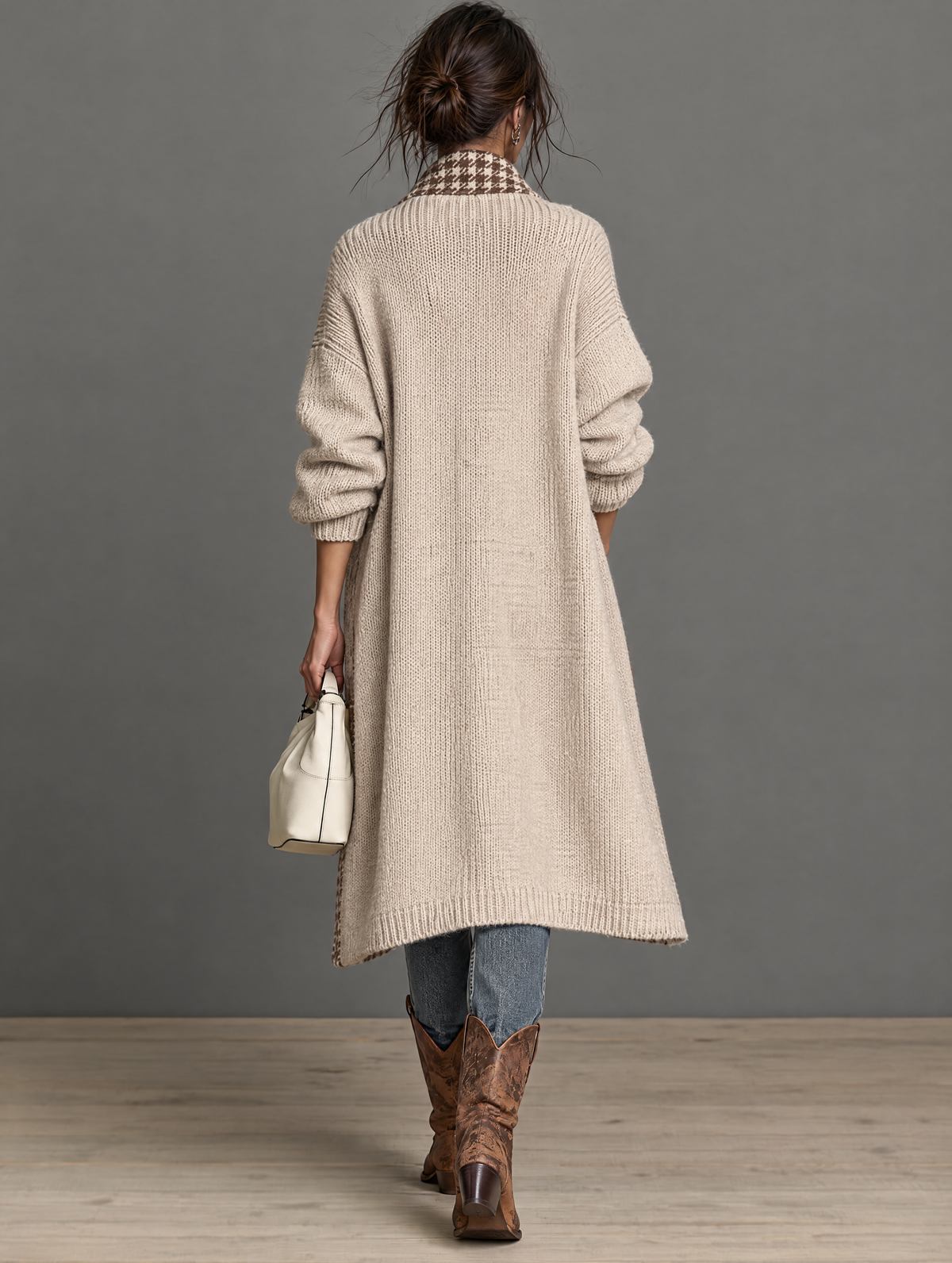 Women's Vintage Houndstooth Lapel Cardigan