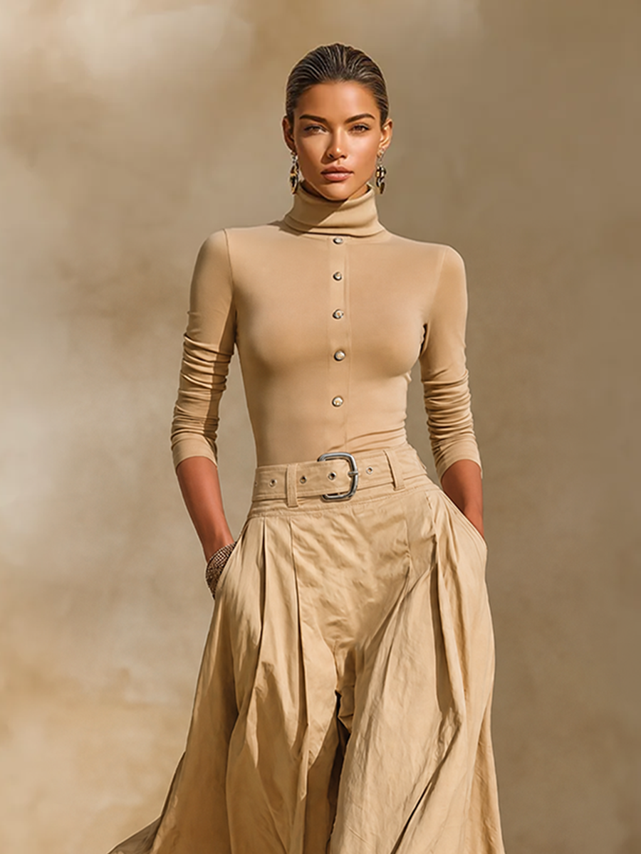 Women's Belted Pleated Office Two‑Piece Set MDZ2709H5LYL